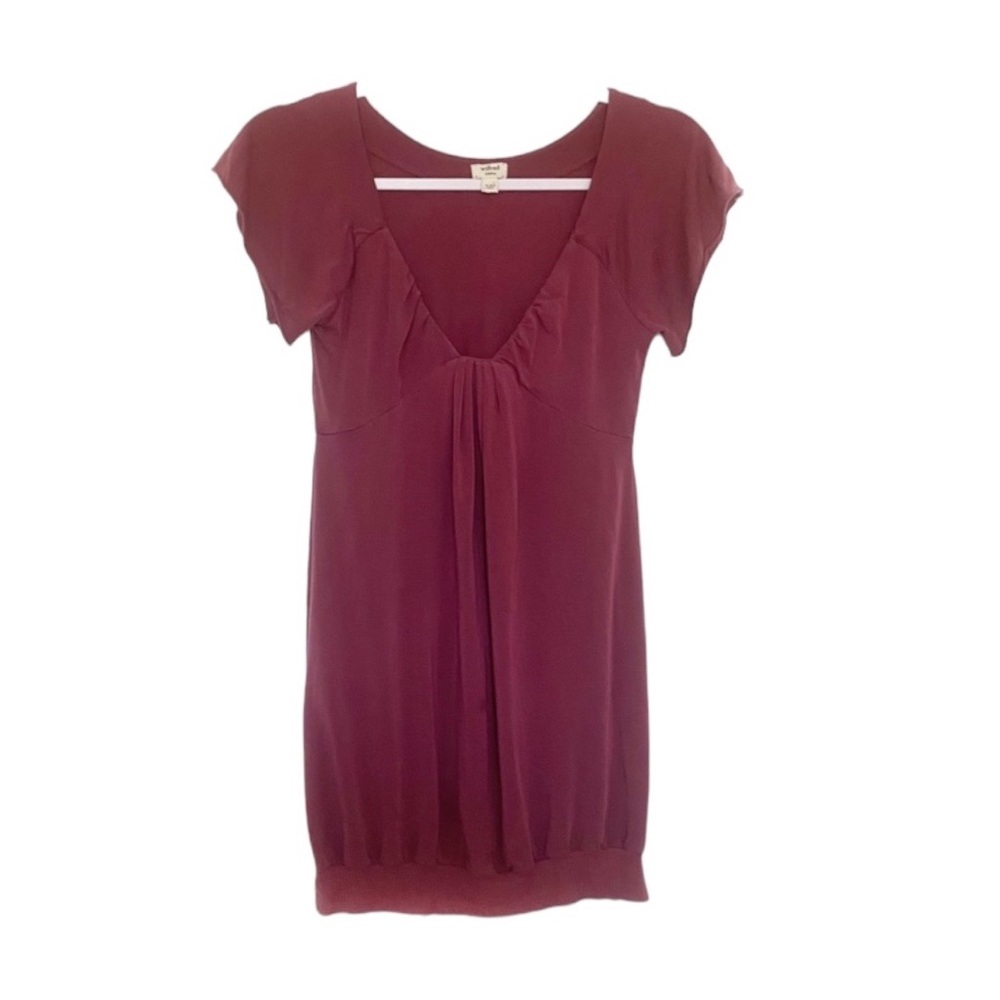Aritizia Wilfred Bubble Hem Tunic Dress Burgundy Short Sleeve Spring Size Small